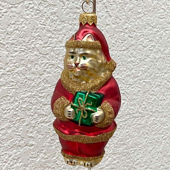 Vintage Santa Paws Anthropomorphic Cat Santa Hand Blown Glass Christmas Ornament - Picture 3 of 12
